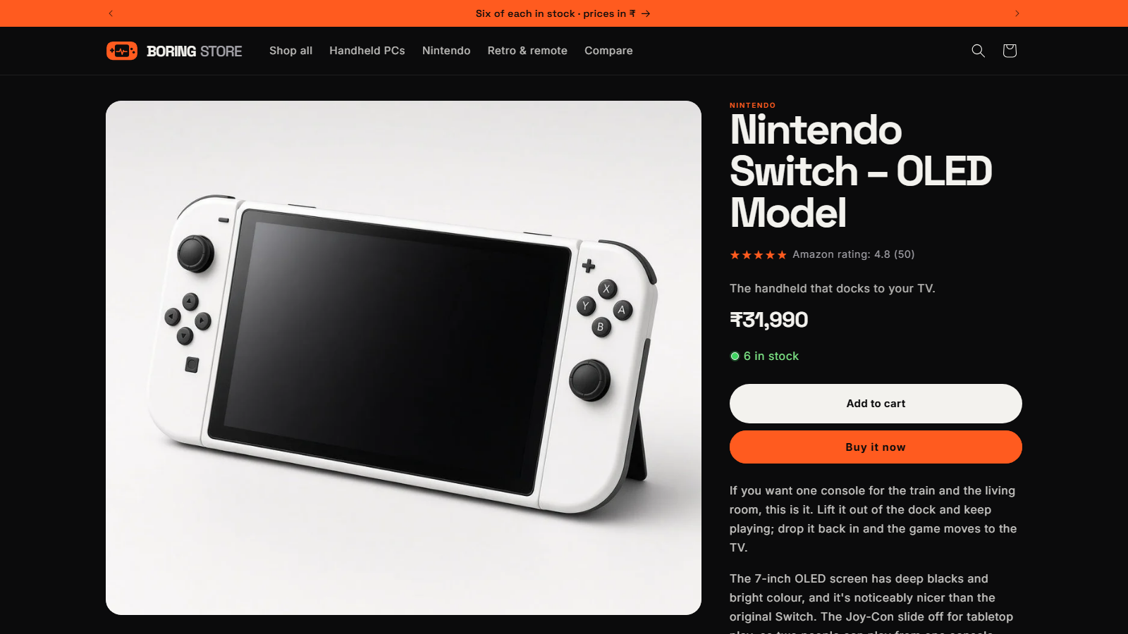 Product page with Amazon star rating under the product title